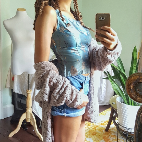 SOLD • Vintage 90s Corset Style Cropped Top Satin - Picture 5 of 5